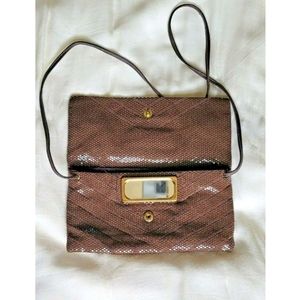 Vintage Brown Mesh Purse/ Shoulder Bag  with Mirror & Magnetic Snap Closure
